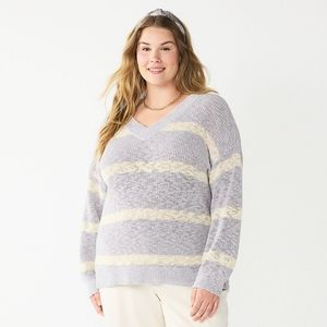 Sonoma grey stripe V-Neck long sleeve sweater. Size 1X. First Offer Gets It!